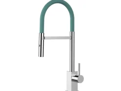 VIZIO Wasserhahn Küchenarmatur QU mit 360° Schwenkbarem Auslauf Abnehmbare 2 Strahl Handbrause Verchromt Türkis< Einhebelmischer