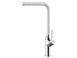 Outlet VIZIO Wasserhahn Küchenarmatur BOD mit 360° Schwenkbarem L Auslauf Verchromt Weiß Granit