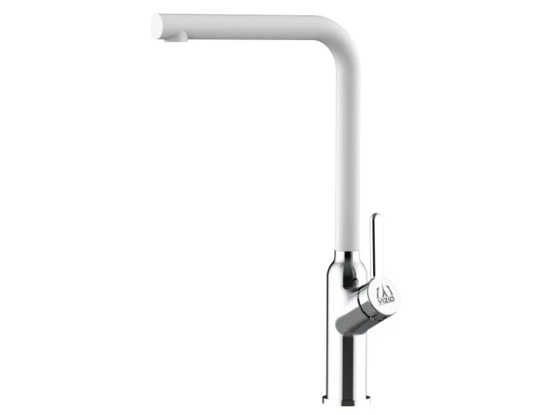 Outlet VIZIO Wasserhahn Küchenarmatur BOD mit 360° Schwenkbarem L Auslauf Verchromt Weiß Granit