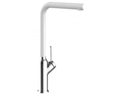 Outlet VIZIO Wasserhahn Küchenarmatur BOD mit 360° Schwenkbarem L Auslauf Verchromt Weiß Granit