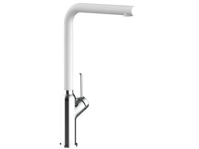 Outlet VIZIO Wasserhahn Küchenarmatur BOD mit 360° Schwenkbarem L Auslauf Verchromt Weiß Granit