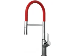 Einhebelmischer<VIZIO Wasserhahn Küchenarmatur BOD mit 360° Schwenkbarem Auslauf Abnehmbare 2 Strahl Handbrause Verchromt   Rot
