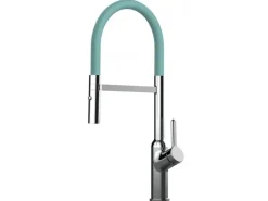 VIZIO Wasserhahn Küchenarmatur BOD mit 360° Schwenkbarem Auslauf Abnehmbare 2 Strahl Handbrause Verchromt Türkis< Einhebelmischer