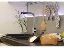 VIZIO Wasserhahn Küchenarmatur QU mit 360° Schwenkbarem L Auslauf Verchromt< Einhebelmischer