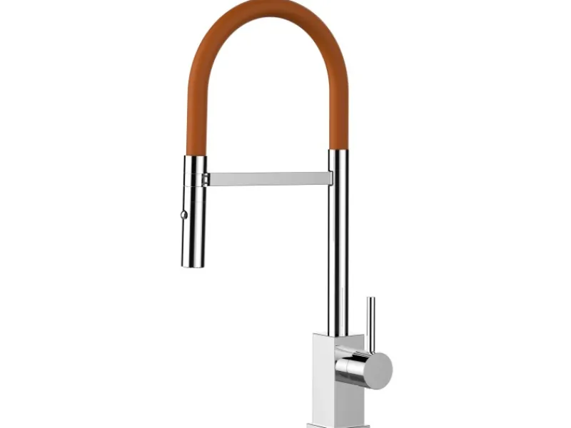 Online VIZIO Wasserhahn Küchenarmatur QU mit 360° Schwenkbarem Auslauf Abnehmbare 2 Strahl Handbrause Verchromt Orange