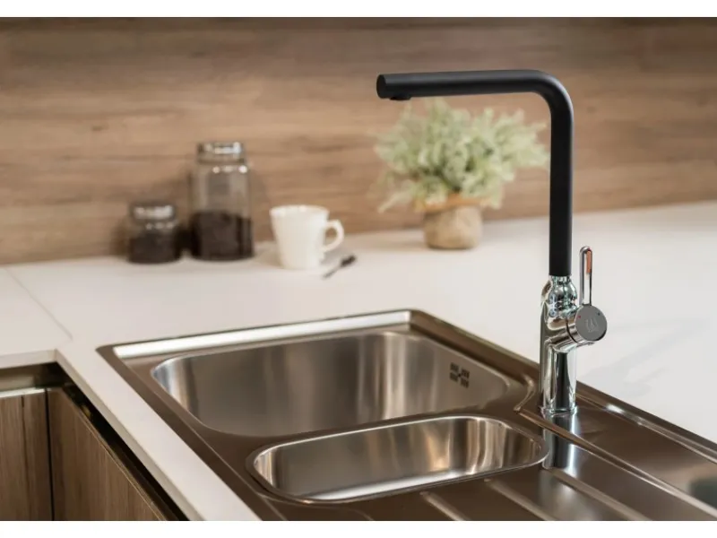 VIZIO Wasserhahn Küchenarmatur BOD mit 360° Schwenkbarem L Auslauf Verchromt Schwarz Granit< Einhebelmischer