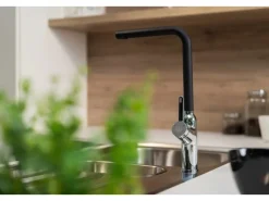 VIZIO Wasserhahn Küchenarmatur BOD mit 360° Schwenkbarem L Auslauf Verchromt Schwarz Granit< Einhebelmischer