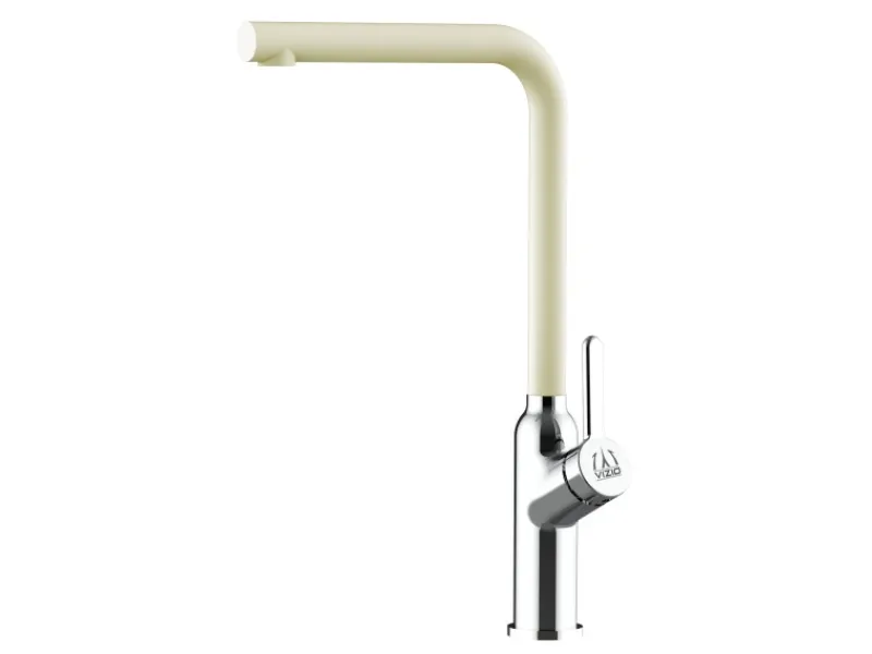 Outlet VIZIO Wasserhahn Küchenarmatur BOD mit 360° Schwenkbarem L Auslauf Verchromt Sand Beige