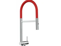 Sale VIZIO Wasserhahn Vorfenster Küchenarmatur Umklappbar 45 CM mit 360° Schwenkbarem Auslauf Abnehmbare 2 Strahl Handbrause Verchromt Rot