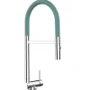 Outlet VIZIO Wasserhahn Vorfenster Küchenarmatur Umklappbar 45 CM mit 360° Schwenkbarem Auslauf Abnehmbare 2 Strahl Handbrause Verchromt   Türkis