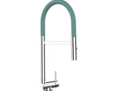 Outlet VIZIO Wasserhahn Vorfenster Küchenarmatur Umklappbar 45 CM mit 360° Schwenkbarem Auslauf Abnehmbare 2 Strahl Handbrause Verchromt Türkis