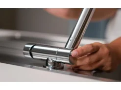 VIZIO Wasserhahn Vorfenster Küchenarmatur Umklappbar 45 CM mit 360° Schwenkbarem L Auslauf Verchromt Zement Granit< Einhebelmischer
