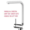 VIZIO Wasserhahn Vorfenster Küchenarmatur Umklappbar 6 CM LINKER HEBEL mit 360° Schwenkbarem L Auslauf Verchromt   Weiß Granit