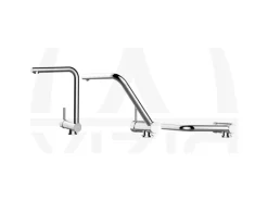 VIZIO Wasserhahn Vorfenster Küchenarmatur Umklappbar 6 CM LINKER HEBEL mit 360° Schwenkbarem L Auslauf Verchromt   Weiß Granit