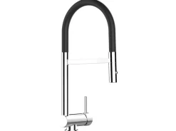 VIZIO Wasserhahn Vorfenster Küchenarmatur Umklappbar 6 CM mit 360° Schwenkbarem Auslauf Abnehmbare 2 Strahl Handbrause Verchromt Schwarz< Einhebelmischer