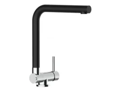 VIZIO Wasserhahn Vorfenster Küchenarmatur Umklappbar 45 CM mit 360° Schwenkbarem L Auslauf Verchromt Schwarz Granit< Einhebelmischer