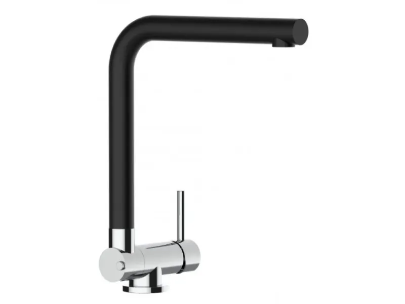 VIZIO Wasserhahn Vorfenster Küchenarmatur Umklappbar 45 CM mit 360° Schwenkbarem L Auslauf Verchromt Schwarz Granit< Einhebelmischer
