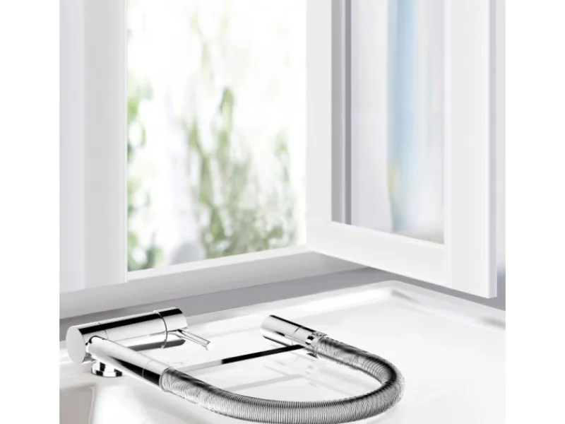 Einhebelmischer<VIZIO Wasserhahn Vorfenster Küchenarmatur Umklappbar 6 CM mit 360° Schwenkbarem Auslauf Abnehmbare 2 Strahl Handbrause Verchromt