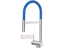 VIZIO Wasserhahn Vorfenster Küchenarmatur Umklappbar 6 CM LINKER HEBEL mit 360° Schwenkbarem Auslauf Abnehmbare 2 Strahl Brause Verchromt Blau< Einhebelmischer