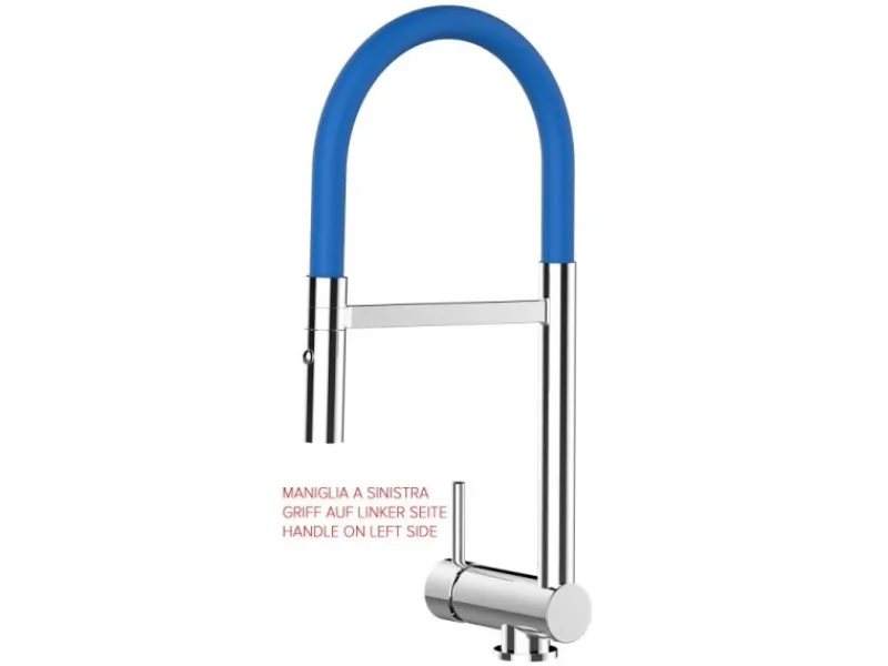VIZIO Wasserhahn Vorfenster Küchenarmatur Umklappbar 6 CM LINKER HEBEL mit 360° Schwenkbarem Auslauf Abnehmbare 2 Strahl Brause Verchromt Blau< Einhebelmischer