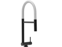 VIZIO Wasserhahn Vorfenster Küchenarmatur Umklappbar 45 CM mit 360° Schwenkbarem Auslauf Abnehmbare 2 Strahl Handbrause Schwarz Matt Weiß< Einhebelmischer
