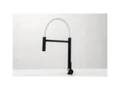 VIZIO Wasserhahn Vorfenster Küchenarmatur Umklappbar 45 CM mit 360° Schwenkbarem Auslauf Abnehmbare 2 Strahl Handbrause Schwarz Matt Weiß< Einhebelmischer