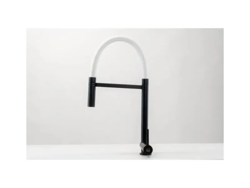 VIZIO Wasserhahn Vorfenster Küchenarmatur Umklappbar 45 CM mit 360° Schwenkbarem Auslauf Abnehmbare 2 Strahl Handbrause Schwarz Matt Weiß< Einhebelmischer