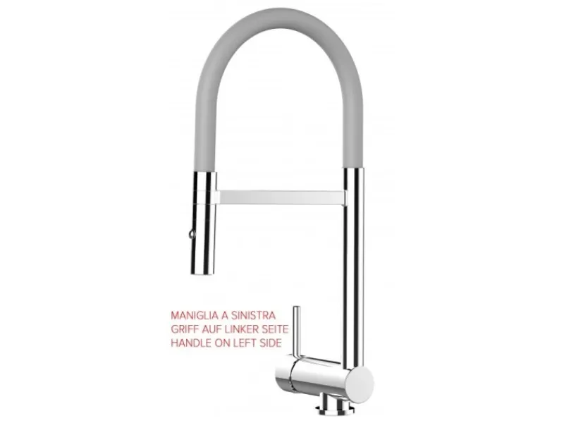 Einhebelmischer<VIZIO Wasserhahn Vorfenster Küchenarmatur Umklappbar 6 CM LINKER HEBEL mit 360° Schwenkbarem Auslauf Abnehmbare 2 Strahl Brause Verchromt Grau