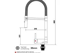 Einhebelmischer<VIZIO Wasserhahn Vorfenster Küchenarmatur Umklappbar 6 CM LINKER HEBEL mit 360° Schwenkbarem Auslauf Abnehmbare 2 Strahl Brause Verchromt Grau