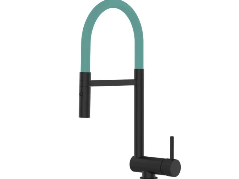 Hot VIZIO Wasserhahn Vorfenster Küchenarmatur Umklappbar 6 CM mit 360° Schwenkbarem Auslauf Abnehmbare 2 Strahl Handbrause Schwarz Matt Türkis