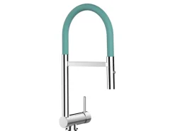 Einhebelmischer<VIZIO Wasserhahn Vorfenster Küchenarmatur Umklappbar 6 CM mit 360° Schwenkbarem Auslauf Abnehmbare 2 Strahl Handbrause Verchromt   Türkis