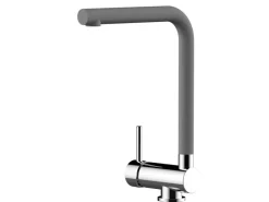 Einhebelmischer<VIZIO Wasserhahn Vorfenster Küchenarmatur Umklappbar 6 CM LINKER HEBEL mit 360° Schwenkbarem L Auslauf Verchromt   Zement Granit