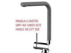 Einhebelmischer<VIZIO Wasserhahn Vorfenster Küchenarmatur Umklappbar 6 CM LINKER HEBEL mit 360° Schwenkbarem L Auslauf Verchromt Zement Granit