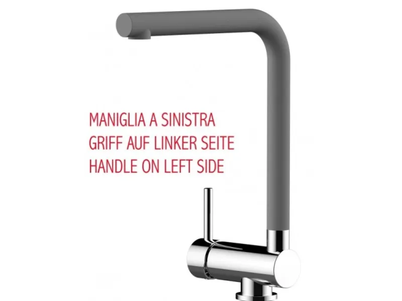 Einhebelmischer<VIZIO Wasserhahn Vorfenster Küchenarmatur Umklappbar 6 CM LINKER HEBEL mit 360° Schwenkbarem L Auslauf Verchromt Zement Granit