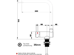 Einhebelmischer<VIZIO Wasserhahn Vorfenster Küchenarmatur Umklappbar 6 CM LINKER HEBEL mit 360° Schwenkbarem L Auslauf Verchromt Zement Granit