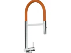 Einhebelmischer<VIZIO Wasserhahn Vorfenster Küchenarmatur Umklappbar 45 CM mit 360° Schwenkbarem Auslauf Abnehmbare 2 Strahl Handbrause Verchromt   Orange