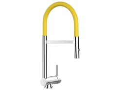 Outlet VIZIO Wasserhahn Vorfenster Küchenarmatur Umklappbar 6 CM mit 360° Schwenkbarem Auslauf Abnehmbare 2 Strahl Handbrause Verchromt Gelb