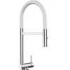 VIZIO Wasserhahn Vorfenster Küchenarmatur Umklappbar 45 CM mit 360° Schwenkbarem Auslauf Abnehmbare 2 Strahl Handbrause Verchromt   Weiß< Einhebelmischer