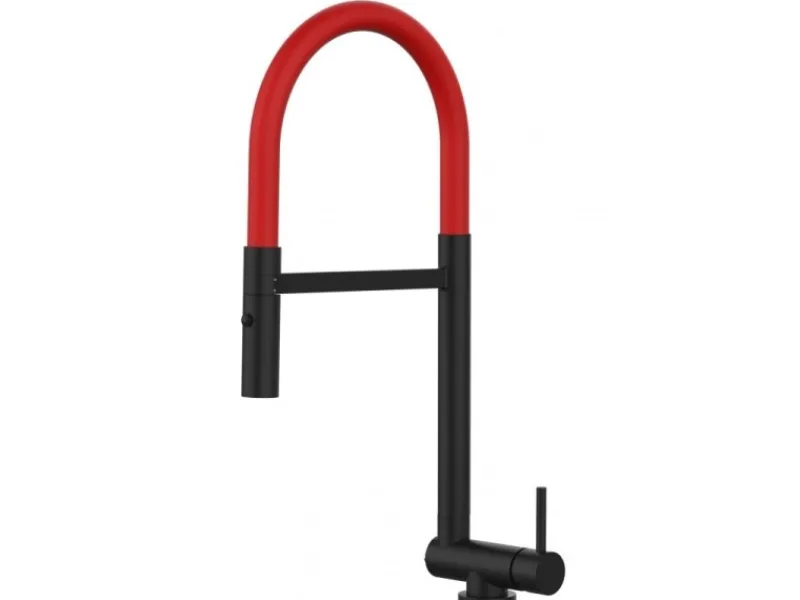 Best VIZIO Wasserhahn Vorfenster Küchenarmatur Umklappbar 45 CM mit 360° Schwenkbarem Auslauf Abnehmbare 2 Strahl Handbrause Schwarz Matt Rot