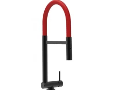 Best VIZIO Wasserhahn Vorfenster Küchenarmatur Umklappbar 45 CM mit 360° Schwenkbarem Auslauf Abnehmbare 2 Strahl Handbrause Schwarz Matt Rot