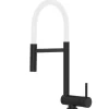 VIZIO Wasserhahn Vorfenster Küchenarmatur Umklappbar 6 CM mit 360° Schwenkbarem Auslauf Abnehmbare 2 Strahl Handbrause Schwarz Matt   Weiß< Einhebelmischer