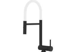 VIZIO Wasserhahn Vorfenster Küchenarmatur Umklappbar 6 CM mit 360° Schwenkbarem Auslauf Abnehmbare 2 Strahl Handbrause Schwarz Matt Weiß< Einhebelmischer