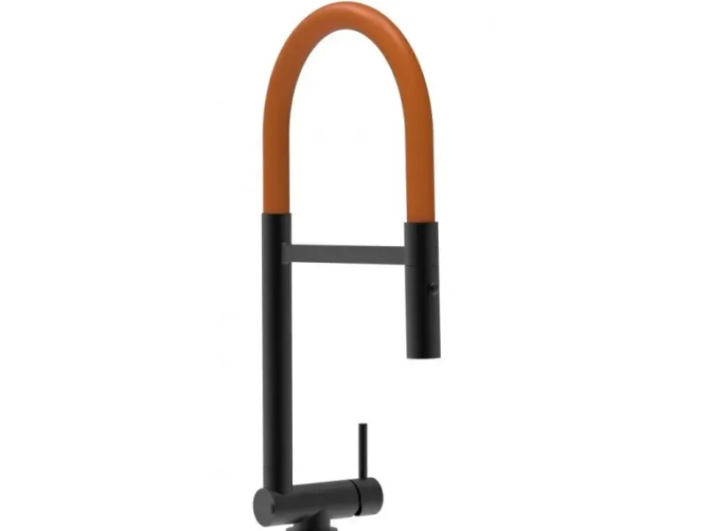 Einhebelmischer<VIZIO Wasserhahn Vorfenster Küchenarmatur Umklappbar 45 CM mit 360° Schwenkbarem Auslauf Abnehmbare 2 Strahl Handbrause Schwarz Matt Orange