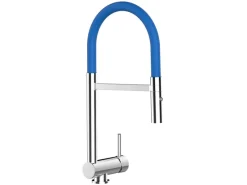 VIZIO Wasserhahn Vorfenster Küchenarmatur Umklappbar 6 CM mit 360° Schwenkbarem Auslauf Abnehmbare 2 Strahl Handbrause Verchromt Blau< Einhebelmischer