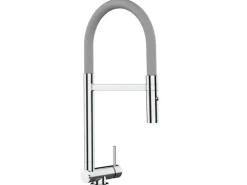 Einhebelmischer<VIZIO Wasserhahn Vorfenster Küchenarmatur Umklappbar 45 CM mit 360° Schwenkbarem Auslauf Abnehmbare 2 Strahl Handbrause Verchromt   Grau