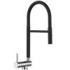 VIZIO Wasserhahn Vorfenster Küchenarmatur Umklappbar 6 CM LINKER HEBEL 360° Schwenkbarem Auslauf Abnehmbare 2 Strahl Brause Schwarz Matt   Chrom