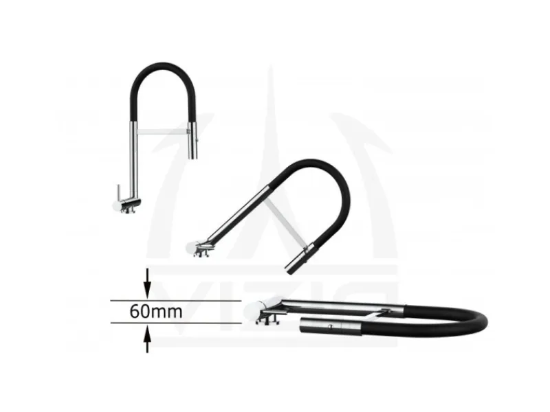 VIZIO Wasserhahn Vorfenster Küchenarmatur Umklappbar 6 CM LINKER HEBEL 360° Schwenkbarem Auslauf Abnehmbare 2 Strahl Brause Schwarz Matt Chrom
