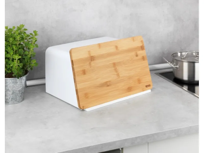 New Wenko Brotkasten mit Bambusbrett Weiß