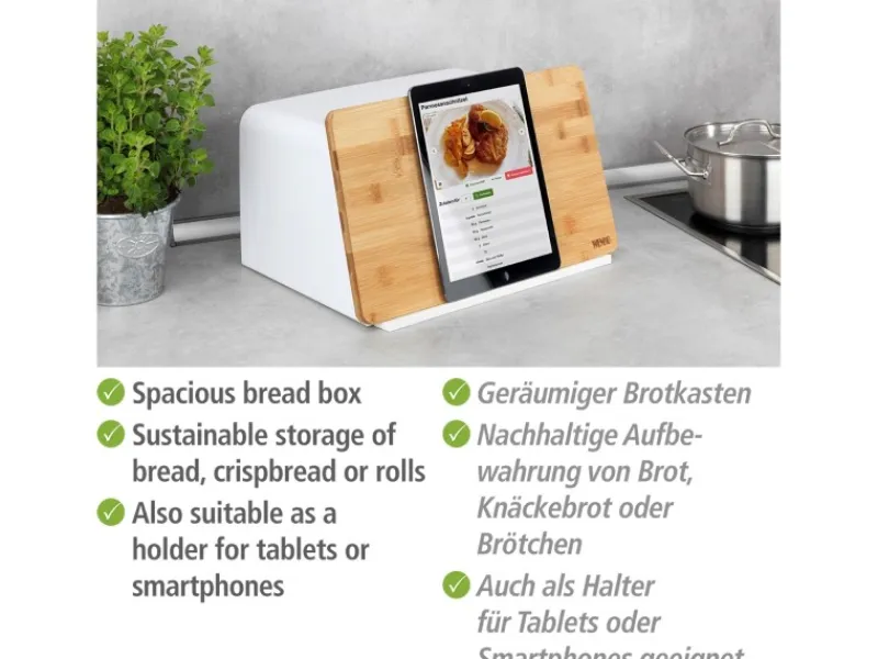 New Wenko Brotkasten mit Bambusbrett Weiß
