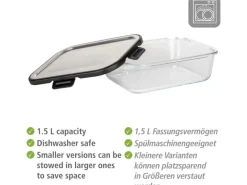 Wenko Vorratsdosen|Vorratsbehälter<Glas Frischhaltedose Steel Black Outdoor Kitchen 1,5 l